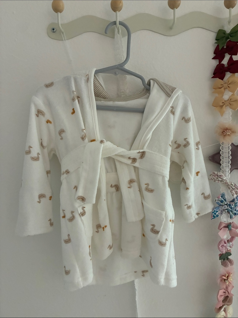 Target White Kids Robe with Beige Swan Print